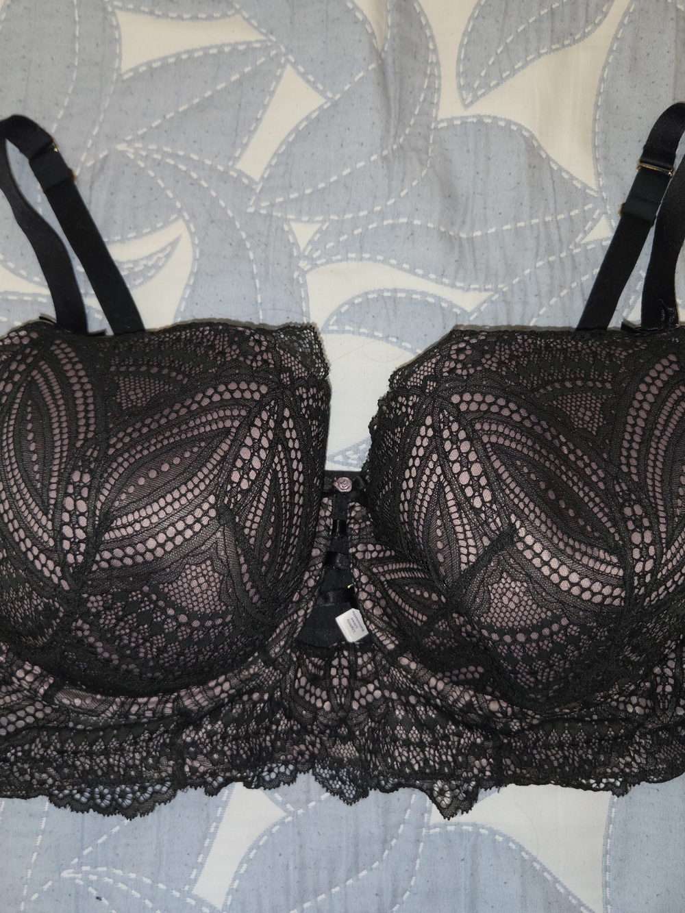 Cacique Black Lace Longline Bra with Blush Lining